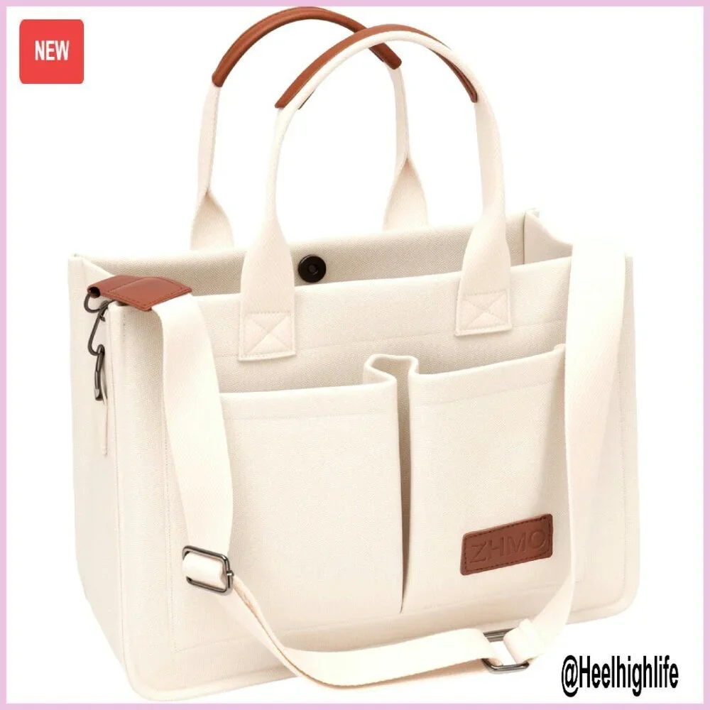 Large Canvas Tote Bag with Laptop Compartment for Work Travel